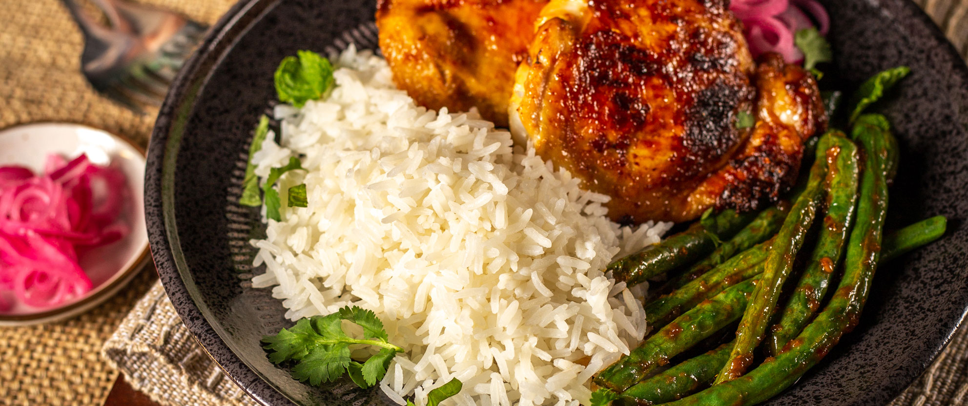 Vietnamese Chicken Thighs with Green Beans and Steamed ecoLife® Jasmine White Rice - ecoLife