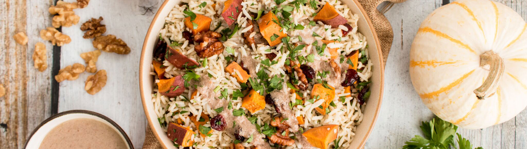 Roasted Sweet Potato, Walnut, and Cranberry Brown Rice Dressing - ecoLife